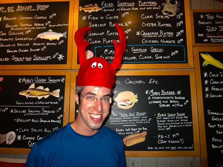 My "little" brother disguised as a lobster. For a laugh, look to the lower right of the menu...