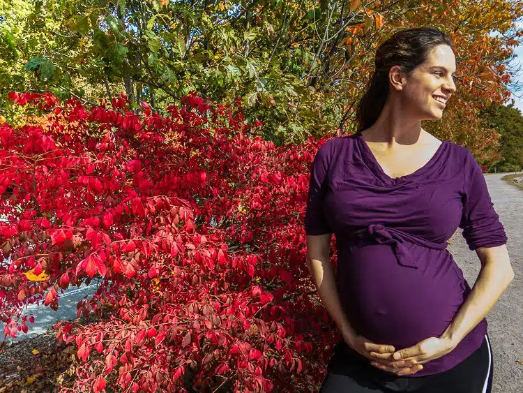 EIGHT months pregnant, and adoring autumn. 