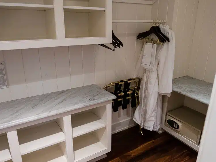 The walk-in closet contains two of the softest bathrobes ever...