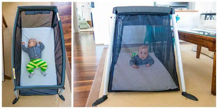 The baby was very happy sleeping in his crib!