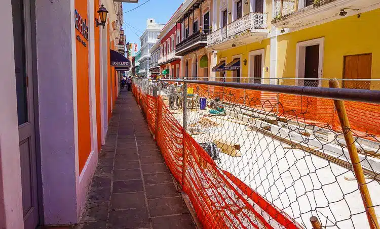 The bright orange of the construction fence fits right into the colors of Old San Juan.