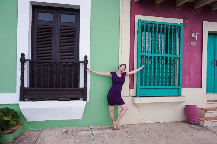 Green and purple walls in Old San Juan, Puerto Rico