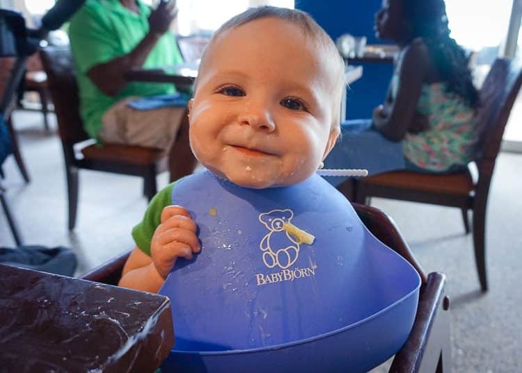 Our little man was very pleased with his messy eating during vacation!