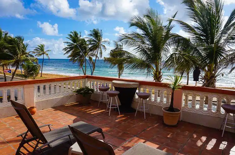 The oceanfront breakfast balcony in this lovely Luquillo hotel.