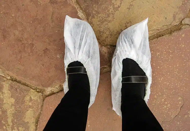 You need to wear these silly booties to walk in the inner Taj Mahal to protect the historic floor.
