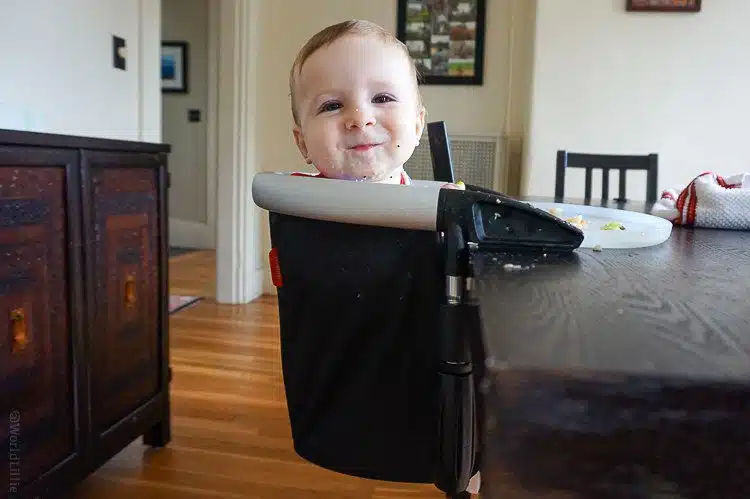 A travel highchair like The Lobster hooks to a table.