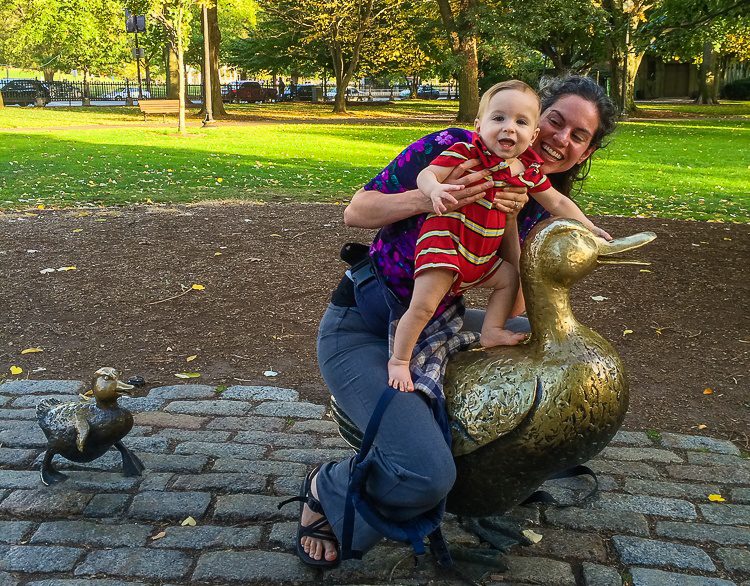At the Make Way for Ducklings statue in the Boston Public Garden.