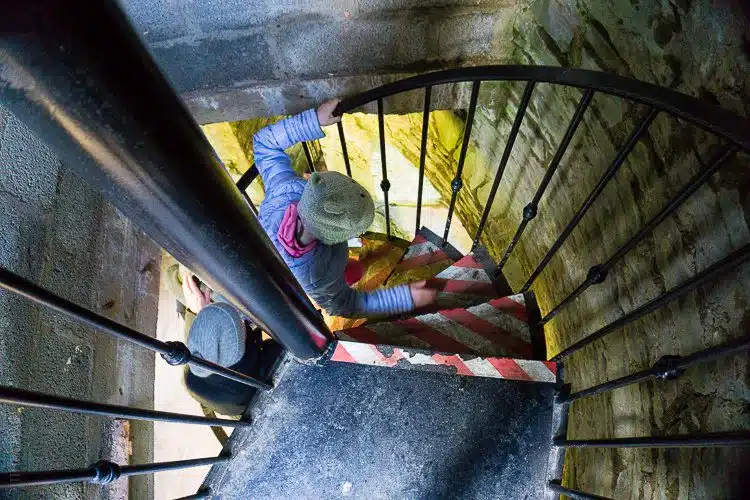 Getting down the steep spiral stairs of the tower took some maneuvering. 