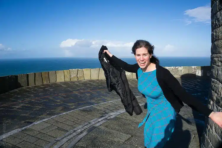 It was so windy! This was the moment I caught my jacket right before it was blown off the cliff.