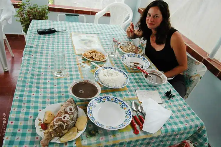 Eating a delicious home-cooked meal during a stay in a "Casa Particular" in Cuba.