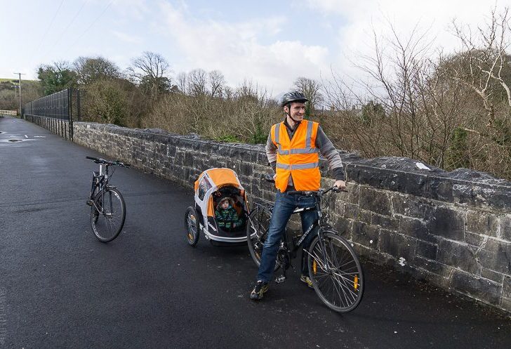 Biking with baby on the Great Western Greenway of Westport, Ireland.