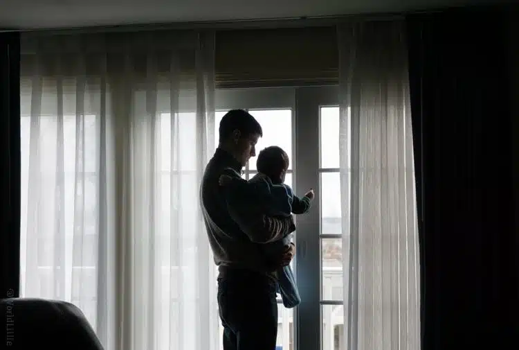 A tender father and son moment in our hotel.