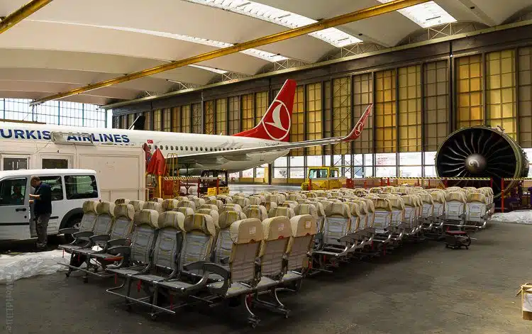 We got to see Turkish Technic upgrading the seats in a plane.