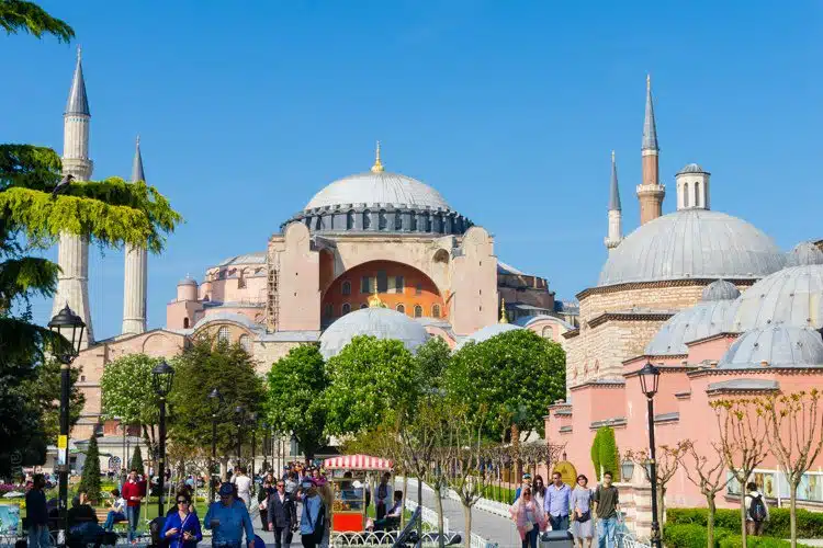 Hagia Sophia pink domes and minarets