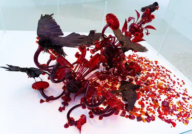 Corning glass museum Smashed red glass chandelier