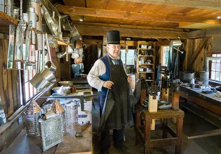 Old Sturbridge Village Tinsmith costumed living museum interpreter