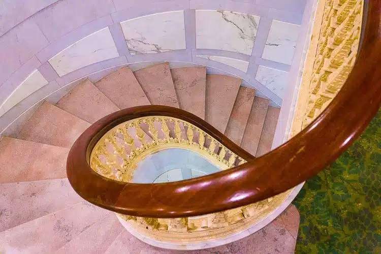 The hotel kept the graceful spiral staircase from American Optical.