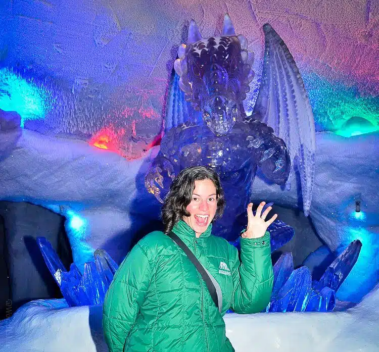 Me with a dragon ice sculpture in Ski Dubai.