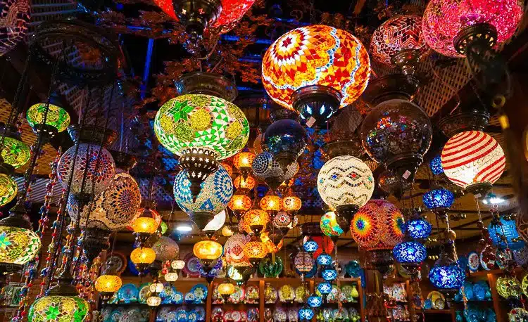 Gorgeous rainbow lamps at the market in Sirince, Turkey.