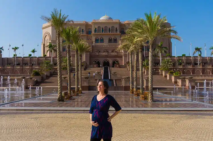 Wearing one of my favorite maternity dresses at Emirates Palace in Abu Dhabi.