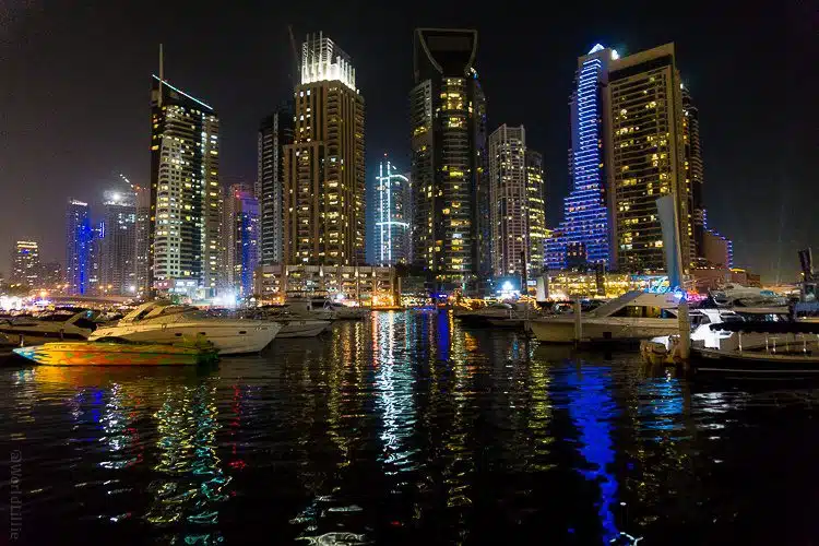 The Dubai Marina is stunning at night.