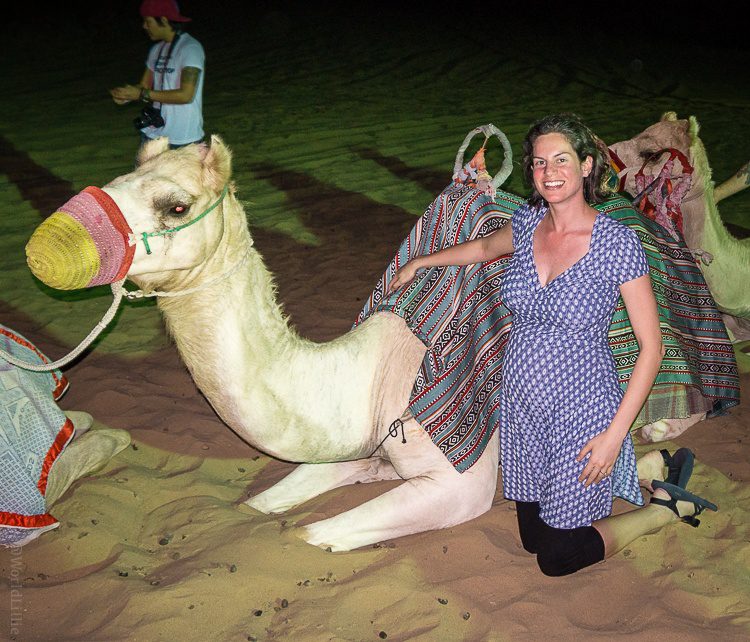 The Sweetheart Leota dress works for both maternity and non-maternity.... and for petting camels in the UAE's desert.
