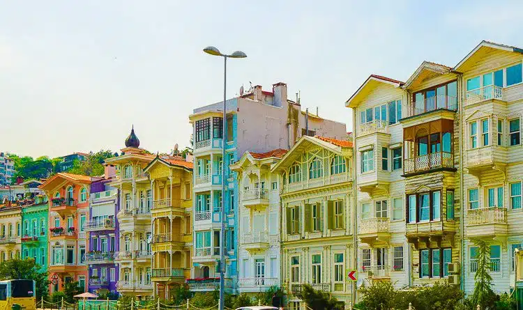 Colorful houses along the Bosphorus Strait.