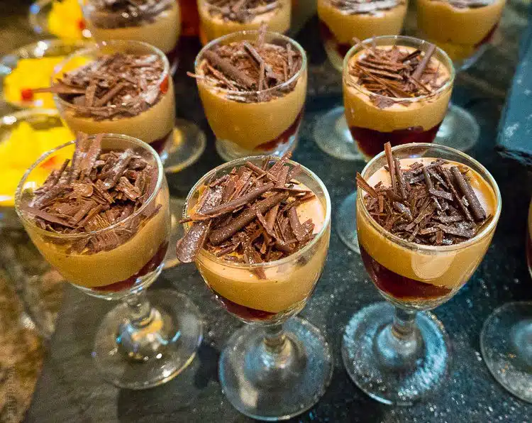 Chocolate mousses in the buffet.