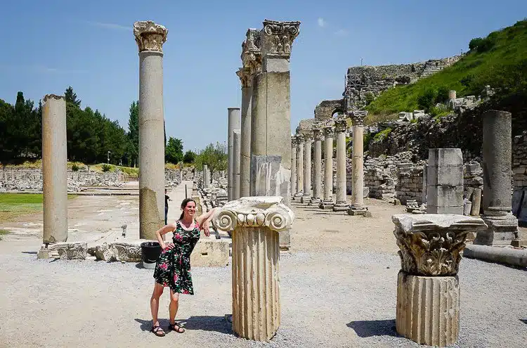 These sandals go with dresses, too, as seen in Ephesus, Turkey.