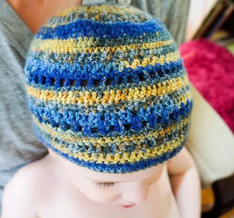 Stunning detail of Devi's crocheted hat.