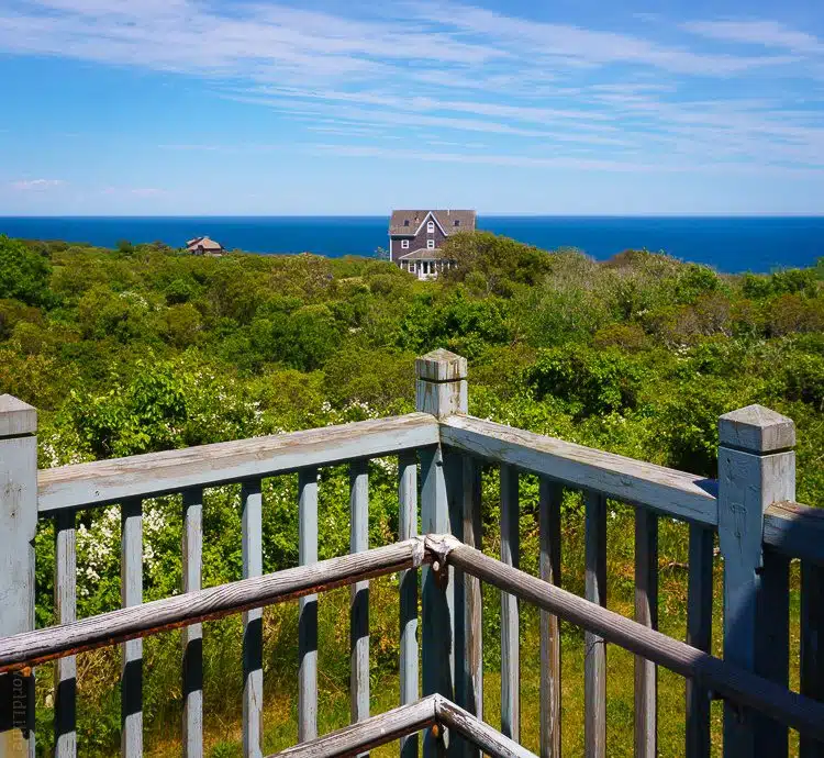The tranquil ocean view from the lighthouse porch.