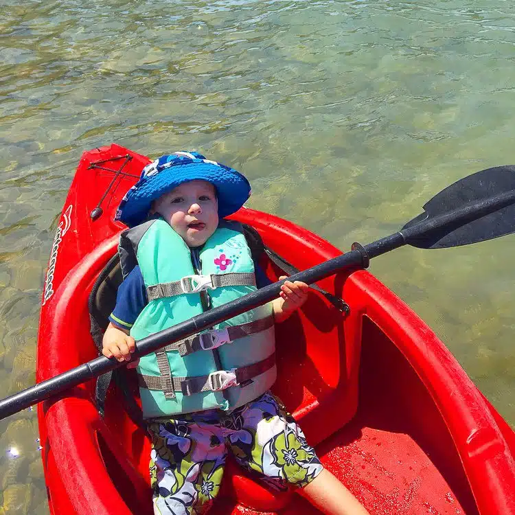 The little sweetie, kayaking in Ohio's Lake Erie.