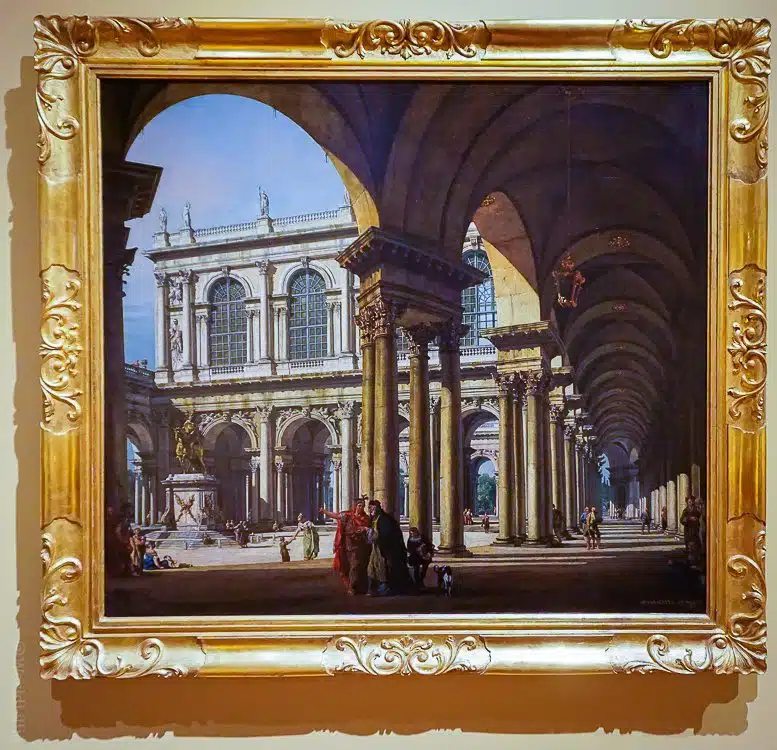 Love the arches in "View of a Palace Courtyard" by Lorenzo Bellotto, 1765.