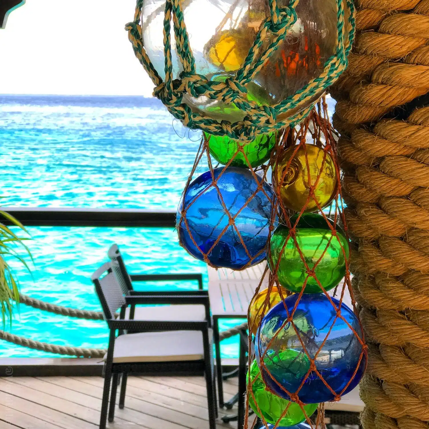 Decorations at "La Balandra" restaurant, surrounded by ocean.