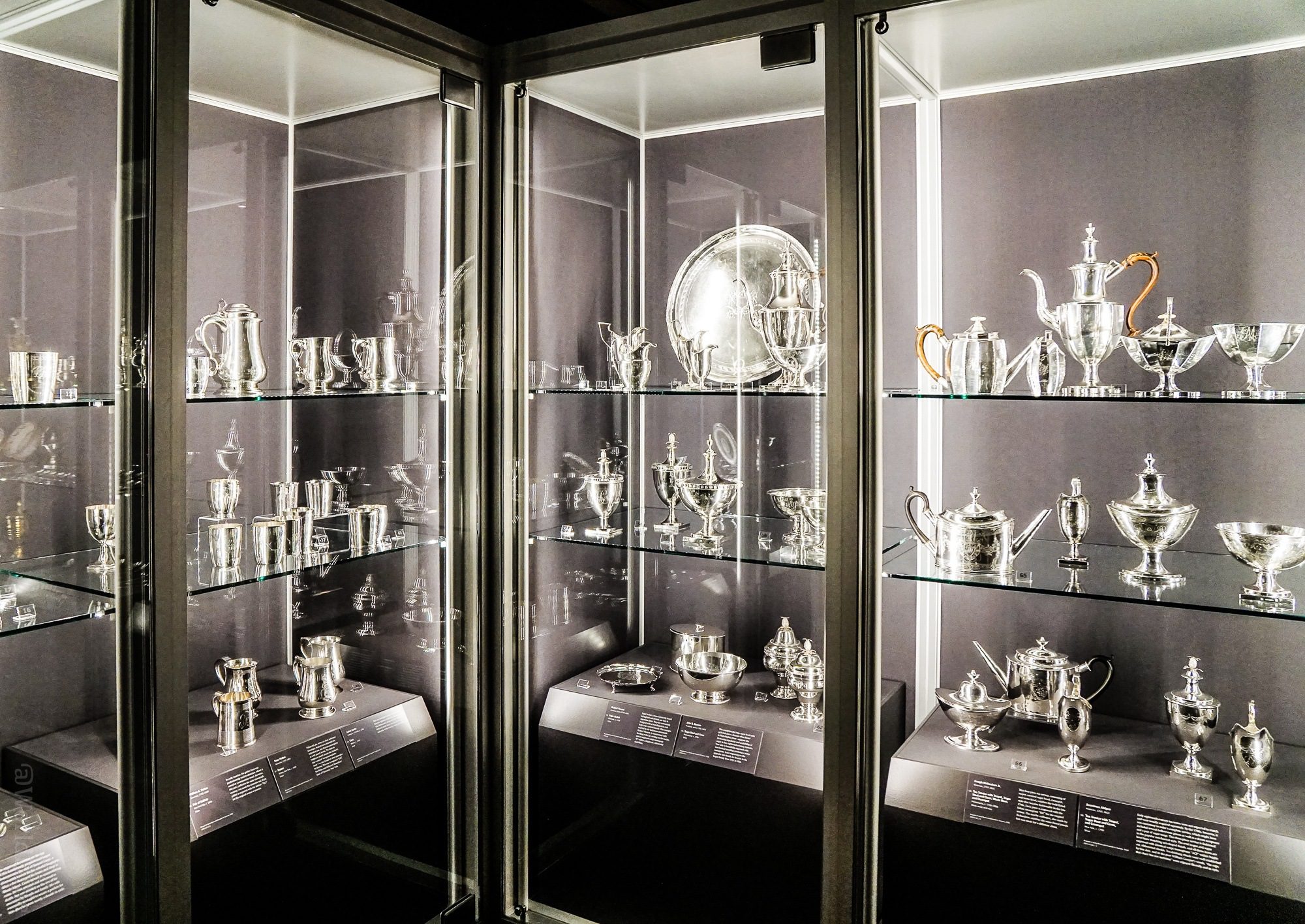 This case of silver in the Clark Museum reflected our caged thoughts.