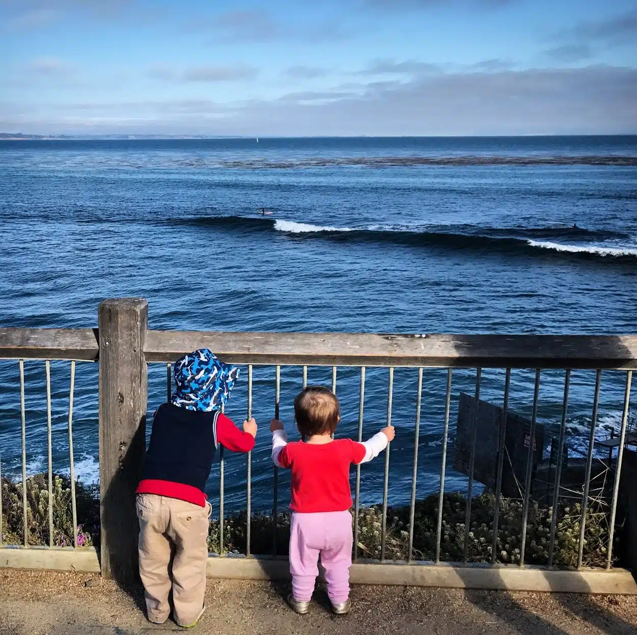 Our little ones yelling at the waves in Santa Cruz, California.