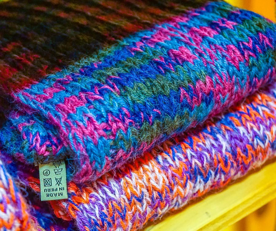 Alpaca wool scarves, made in Peru.