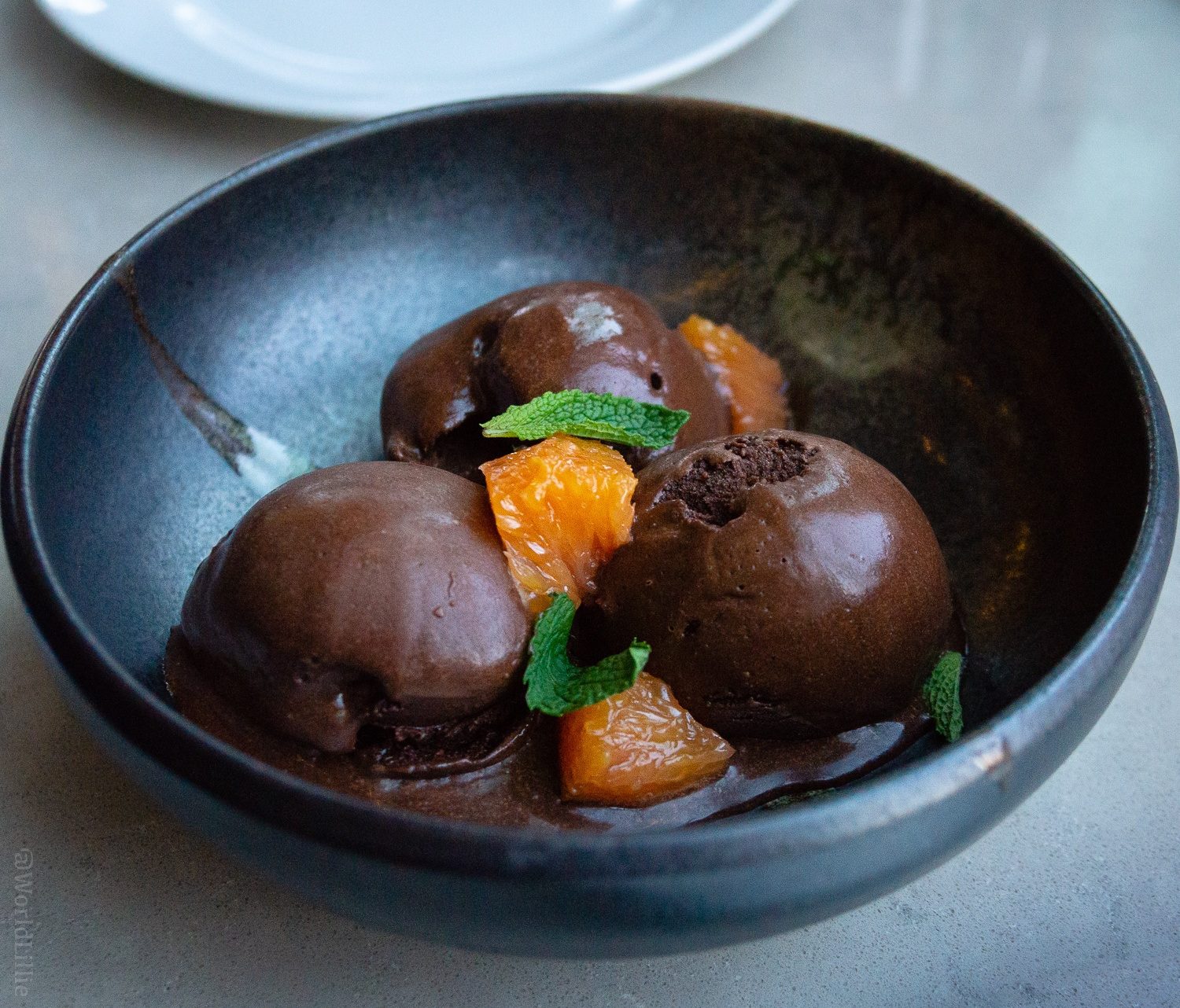 Chocolate Sorbet with Orange and Mint.