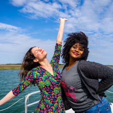 Posing with Roni on the dolphin-sighting boat!