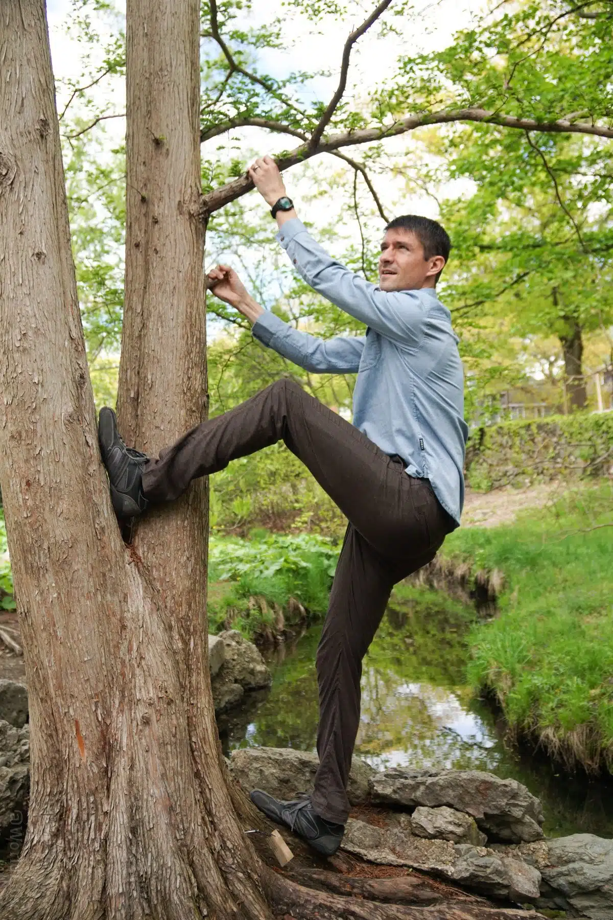 No problem climbing a tree in those pants!