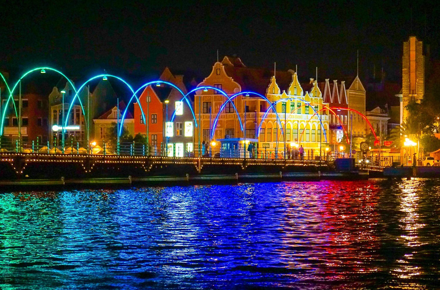 The Rainbow Bridge at night.