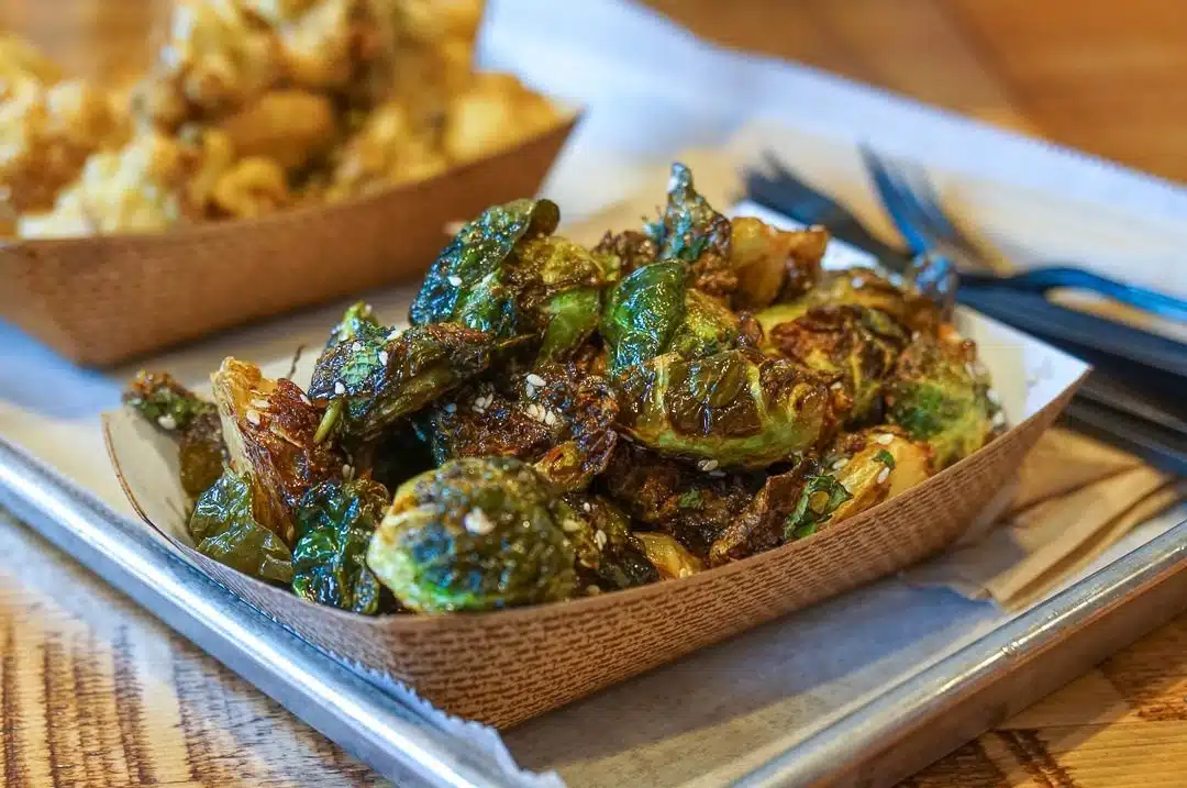Crispy, juicy Brussels sprouts at Mainely Burgers.