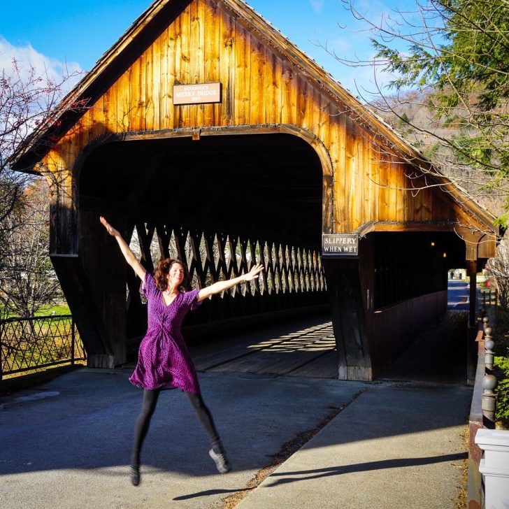 The covered bridge right in Woodstock, Vermont.