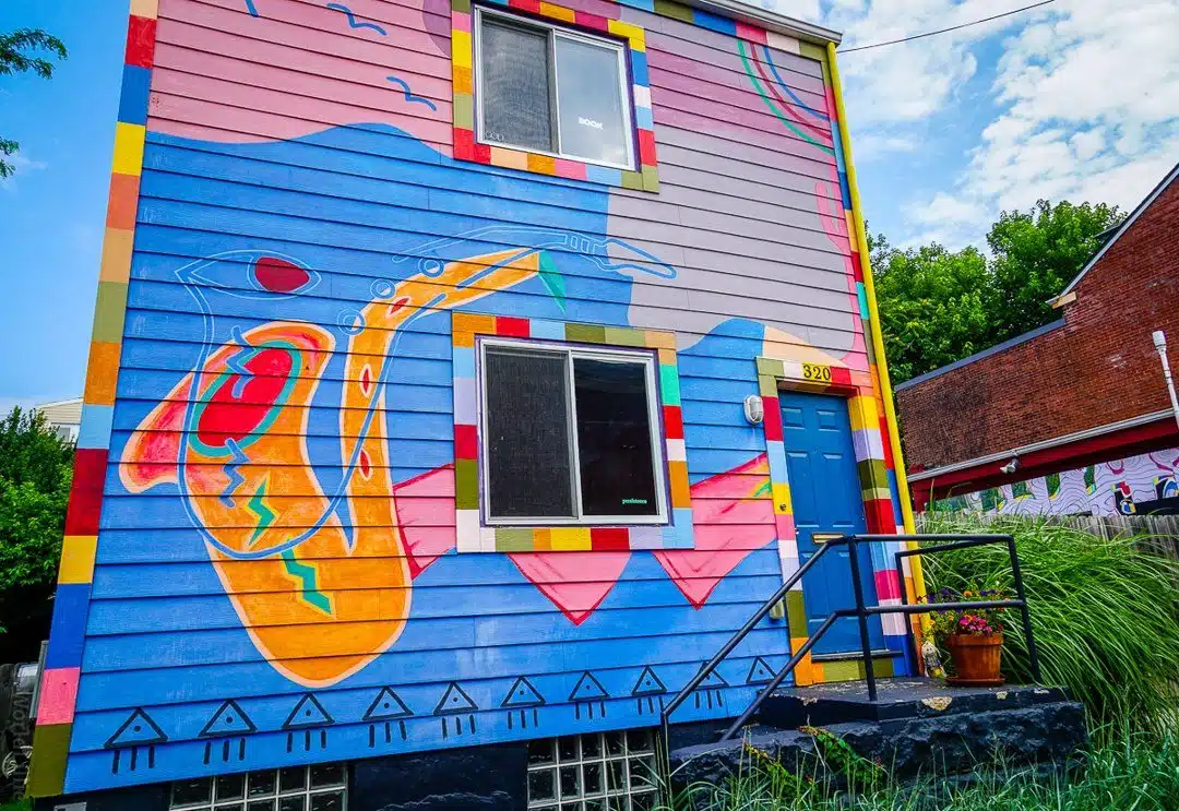A saxophone painted house in City of Asylum, Pittsburgh.