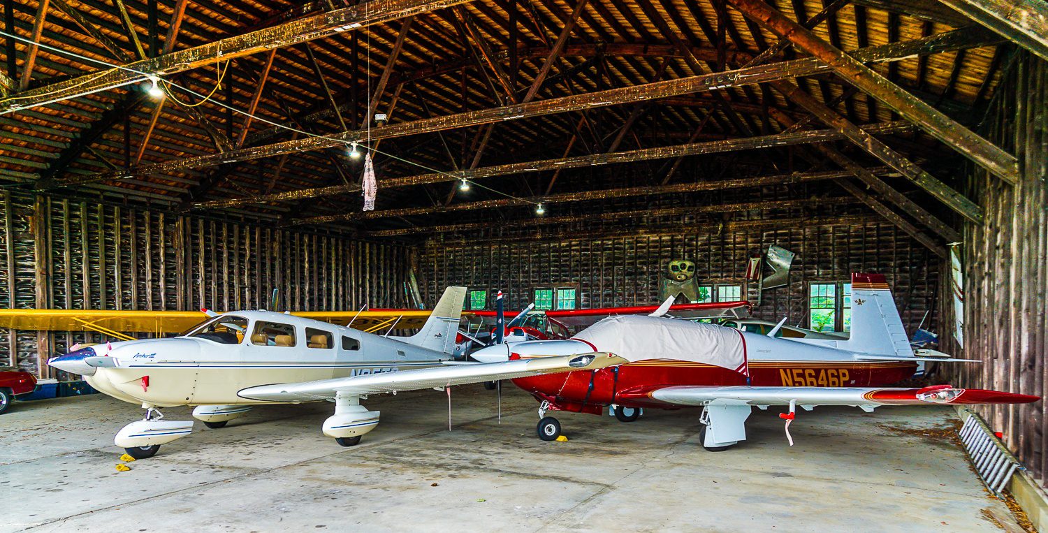 A cozy airplane garage.