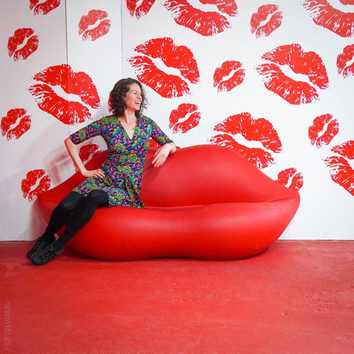 Sitting on a giant red lips couch...