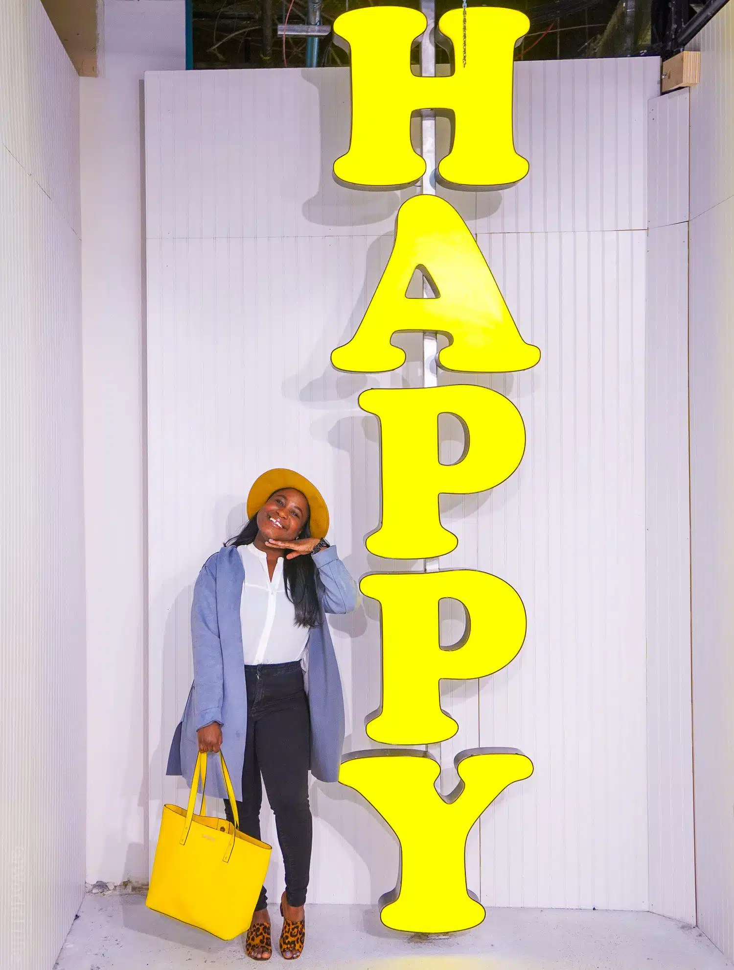 HAPPY sign and influence synonym at Boston Happy Place photo pop-up installation