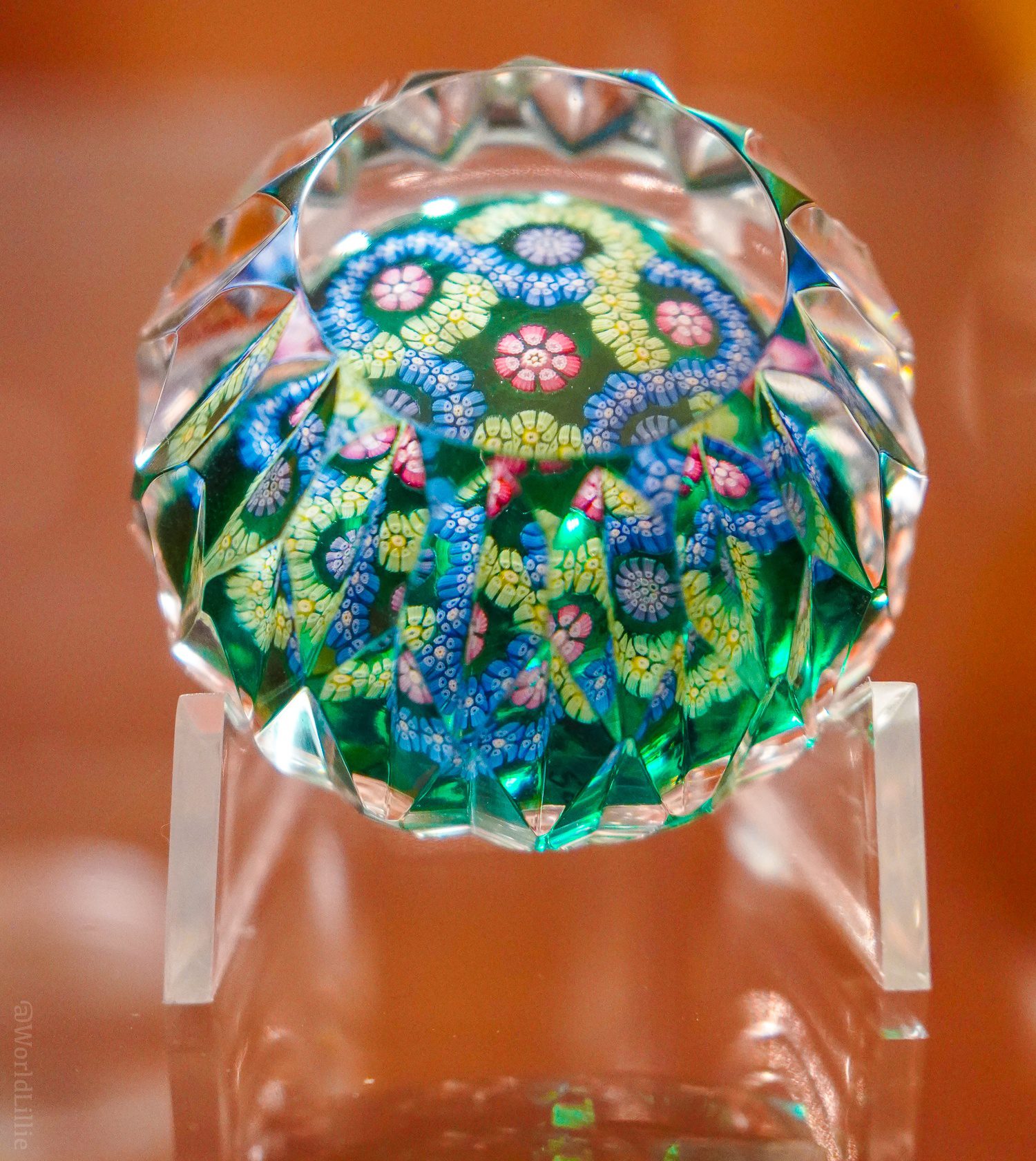 Blue and green glass paperweight