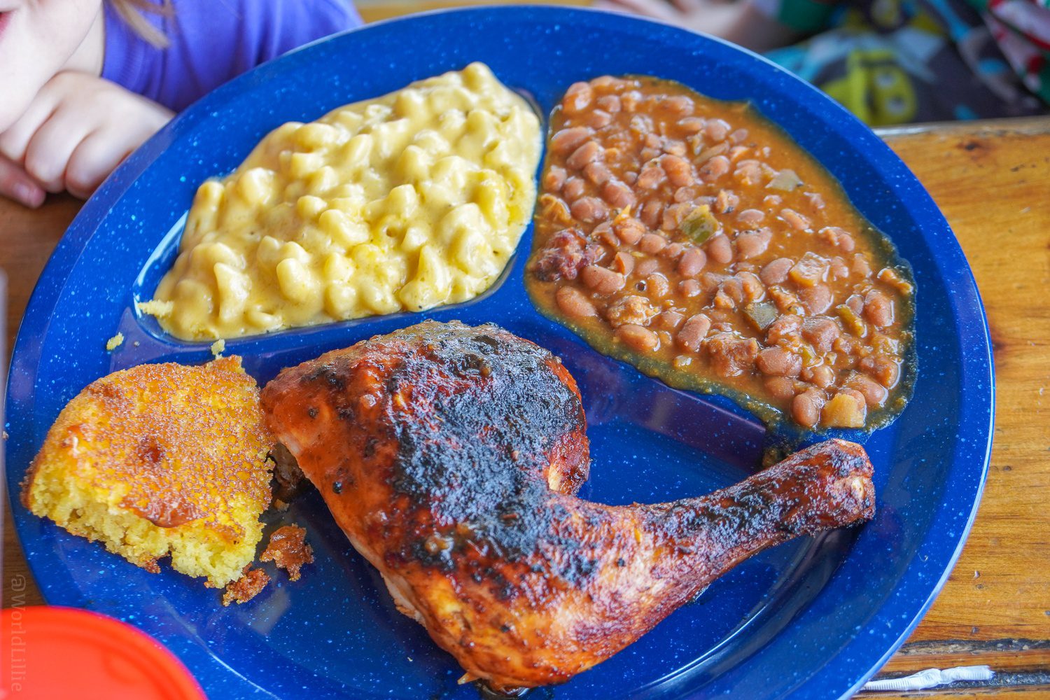 BBQ for kids: Mac, beans, and chicken