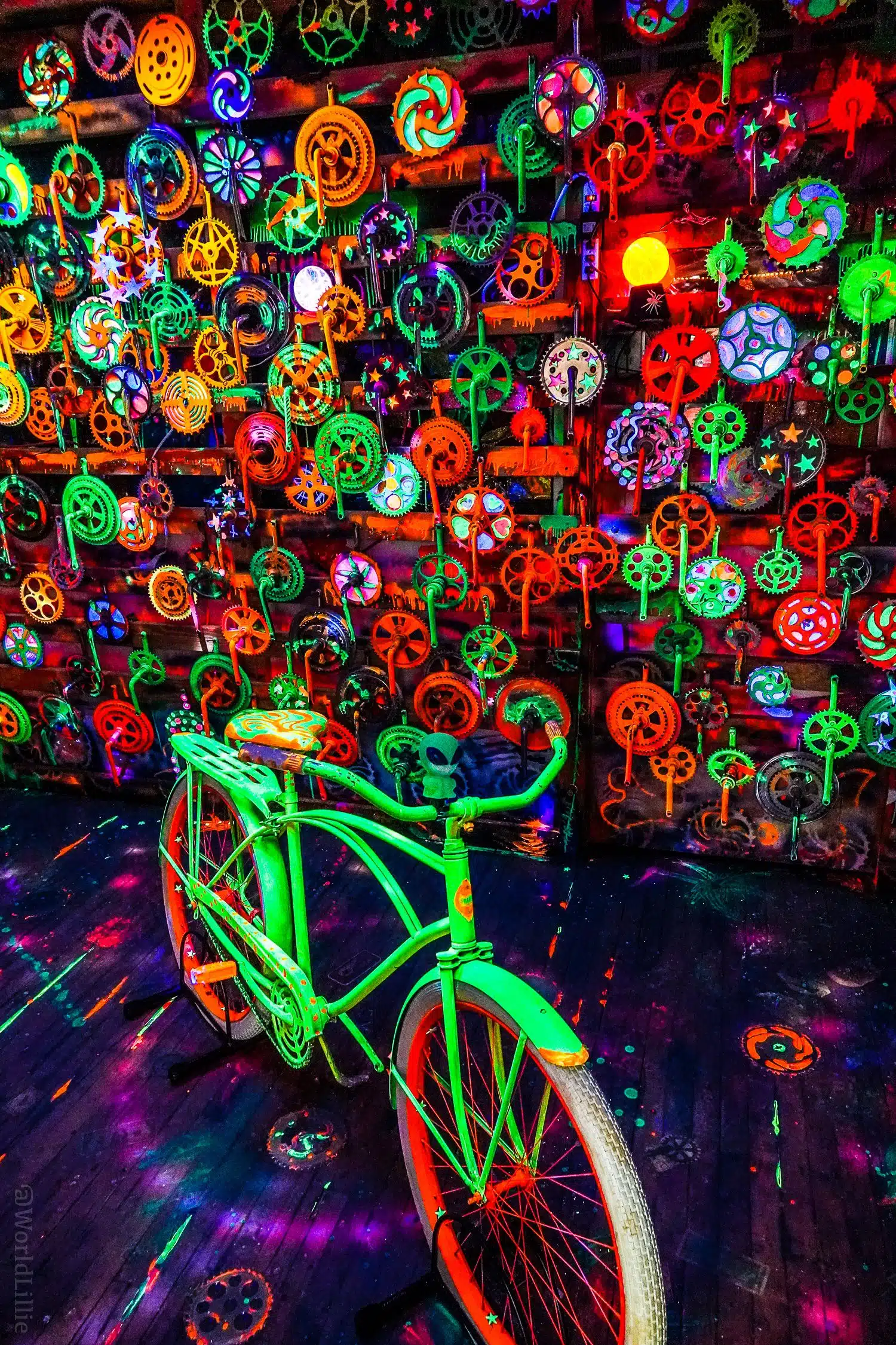 Glow-in-the dark bike room at Bicycle Heaven!
